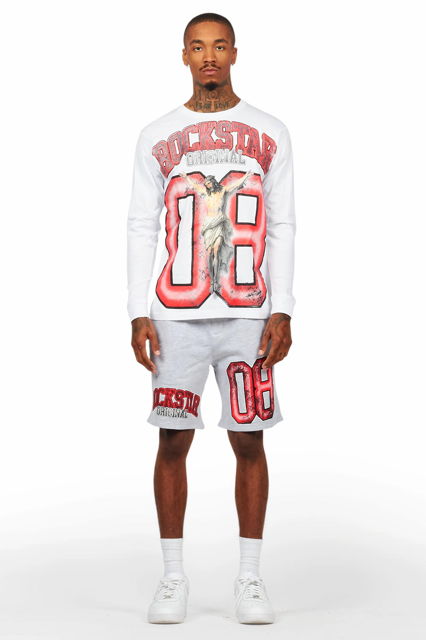 Fields White/Grey Long Sleeve T-Shirt Short Set Male Product Image