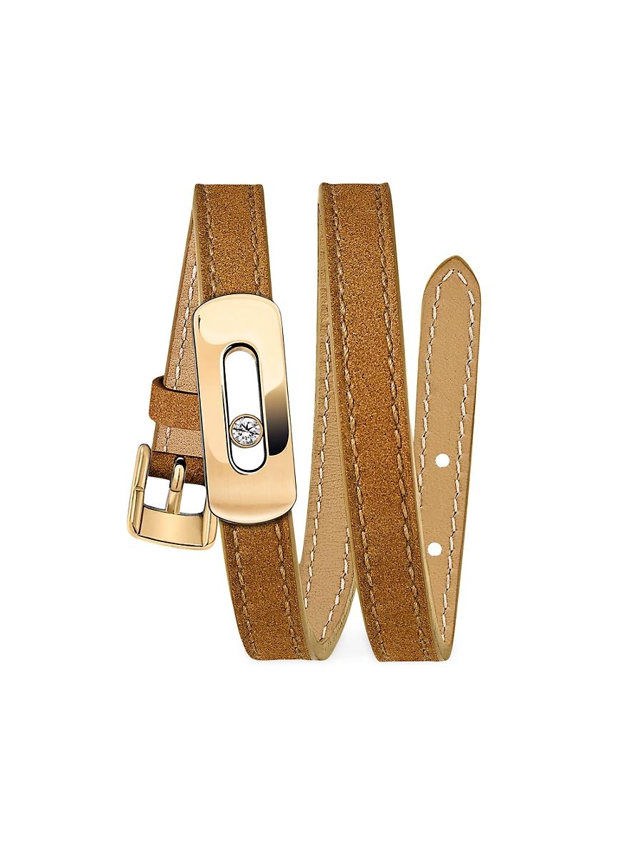 Womens My Move 18K Yellow Gold & Diamond Leather Wrap Bracelet Product Image