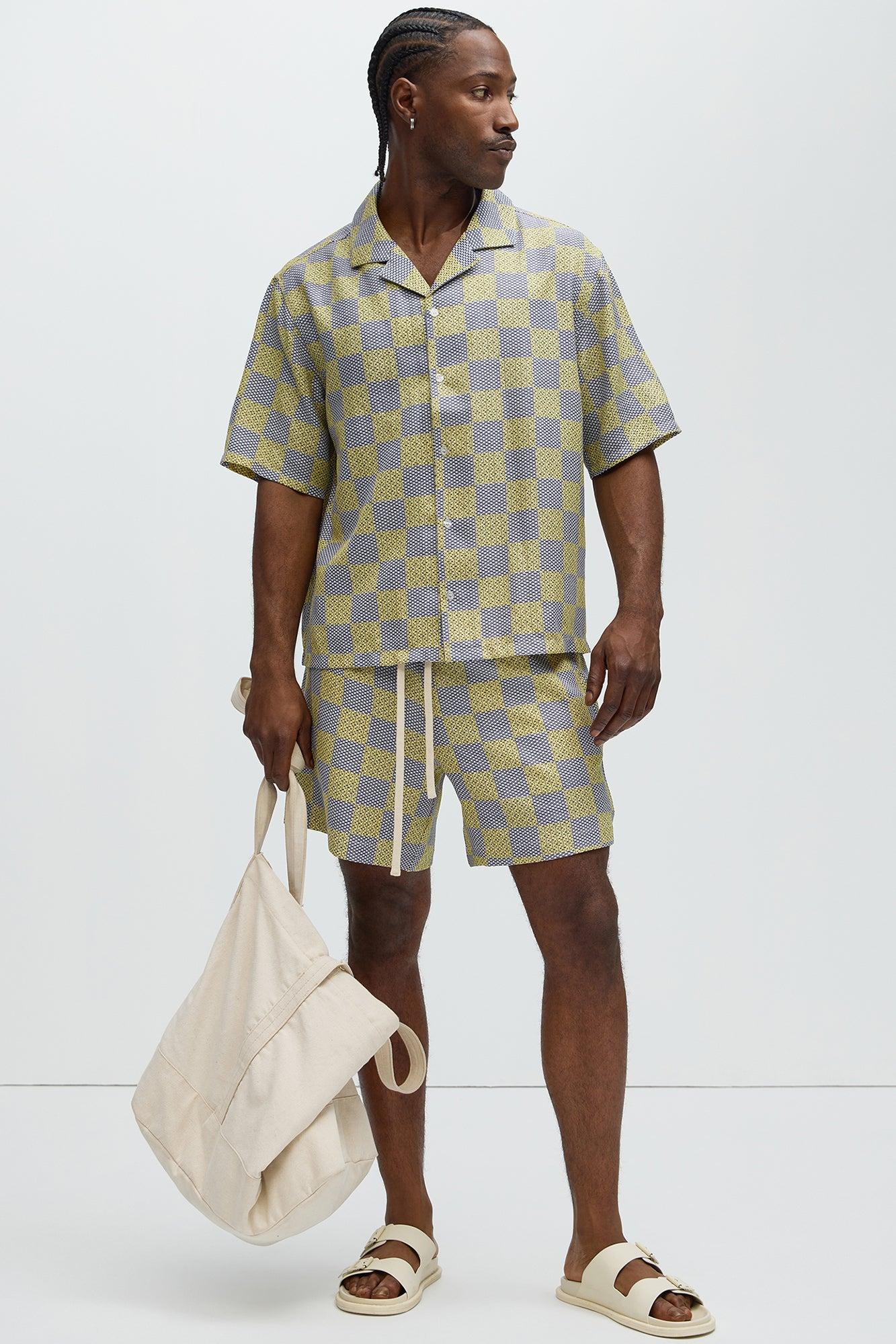 Checkered Print Warm Up Shorts - Yellow/combo Product Image