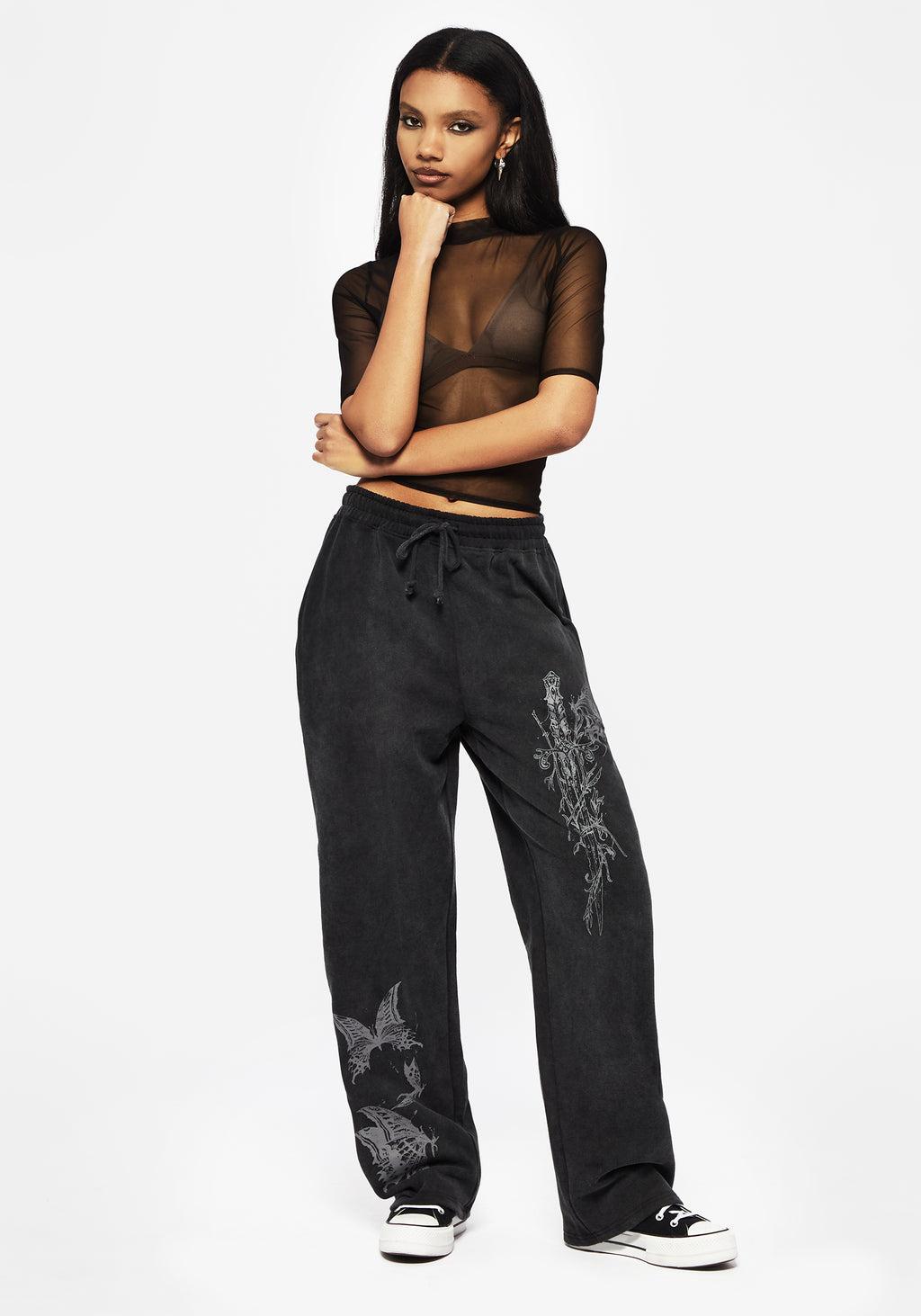 Entwined Rose Graphic Print Straight Leg Sweatpants Product Image