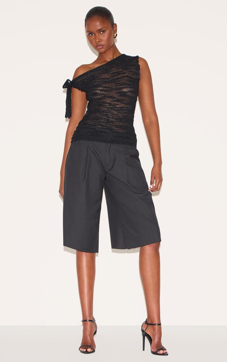 Black Sheer Bobble Crochet Asymmetric Tie Top Product Image