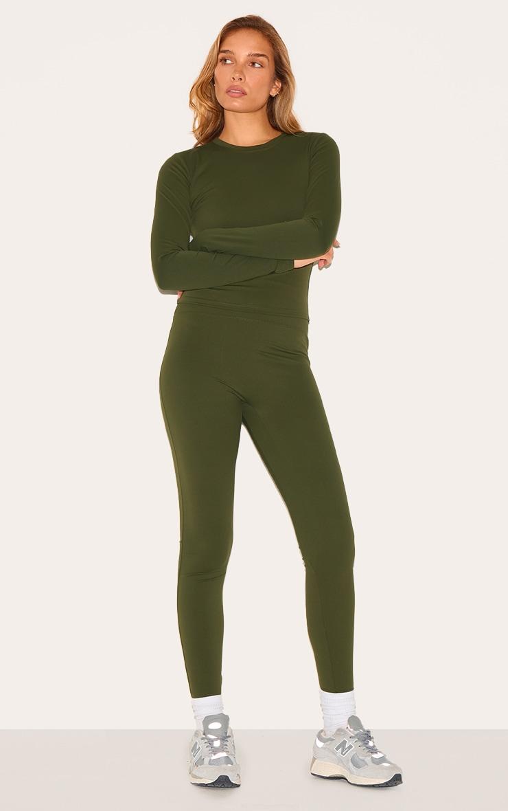 Khaki Ultimate Sculpt Long Sleeve Crop Gym Top Product Image