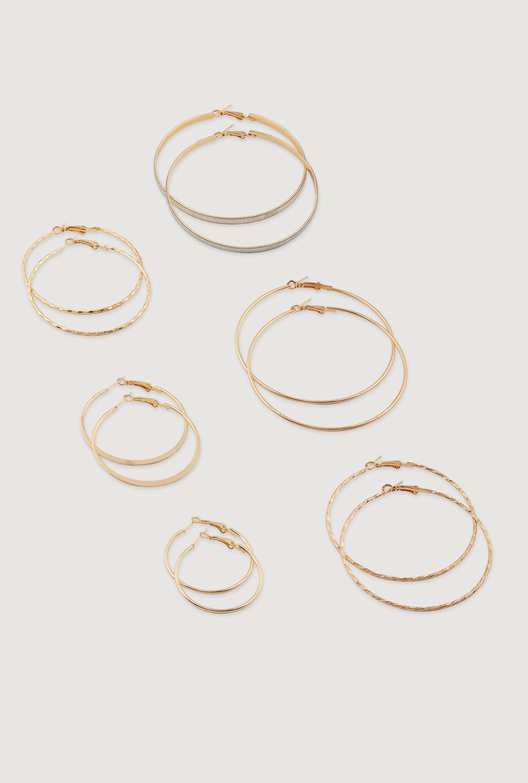 Assorted Textured Hoop Earrings Set of 6 Unisex Product Image