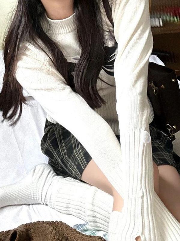 Vintage Bow Print Button Knit Sweater Product Image