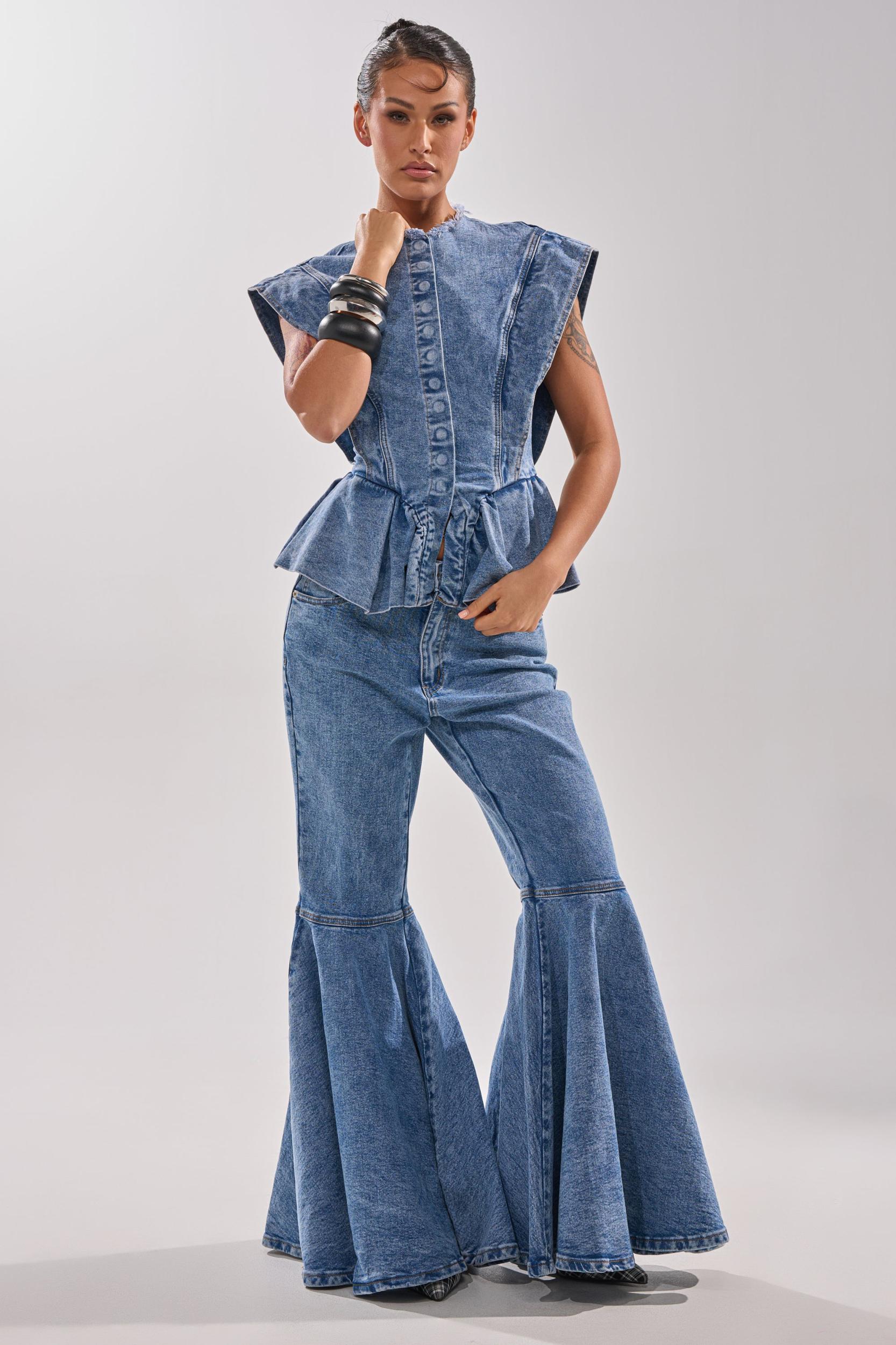 DONT PLAY WITH MY HEART DENIM BLOUSE Product Image