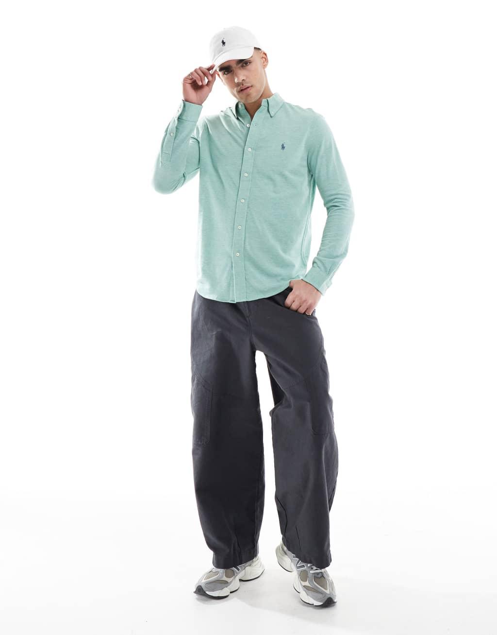 Polo Ralph Lauren icon logo pique shirt in heathered green Product Image