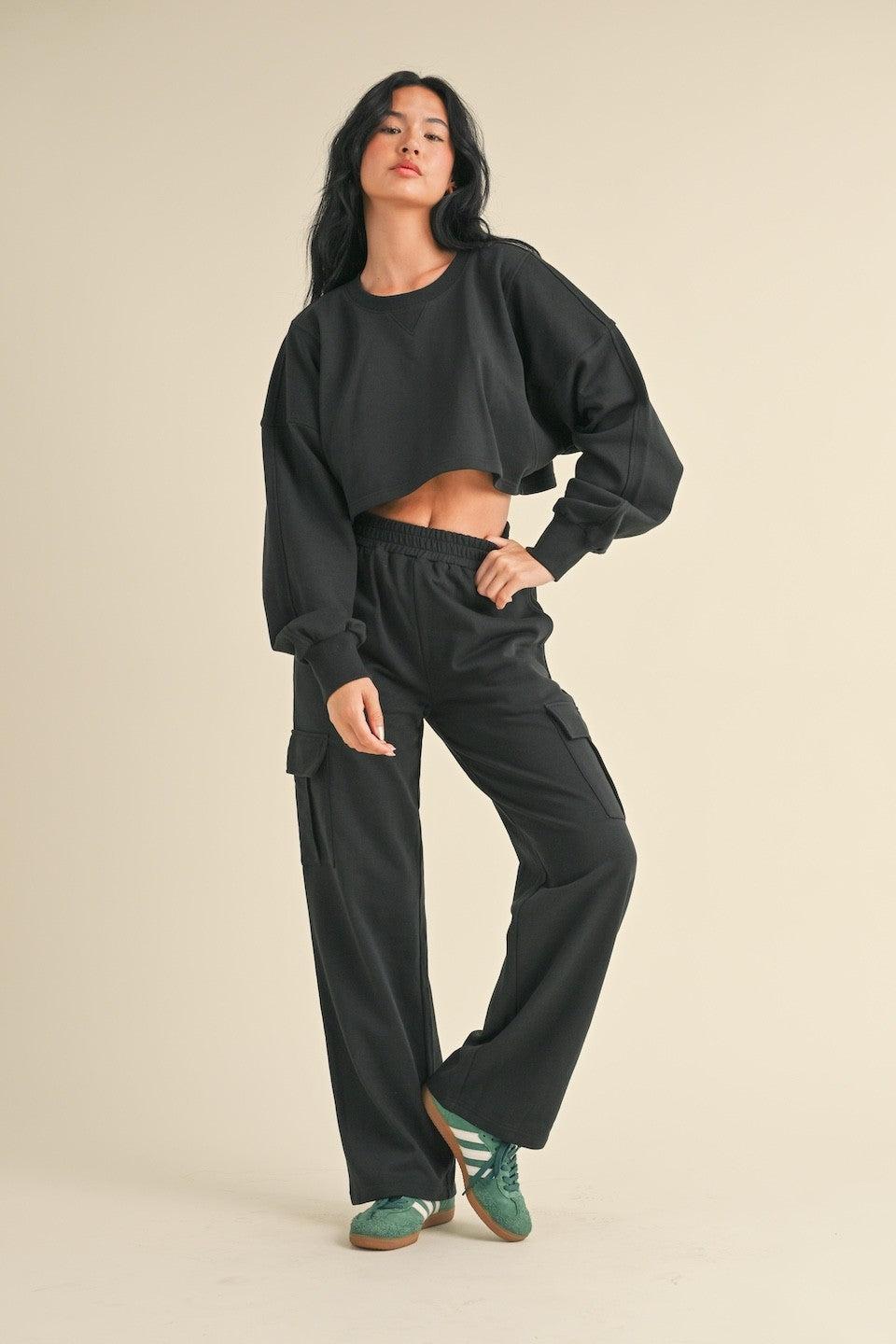 Oversized Crop Sweatshirt and Cargo Sweatpants Set Product Image