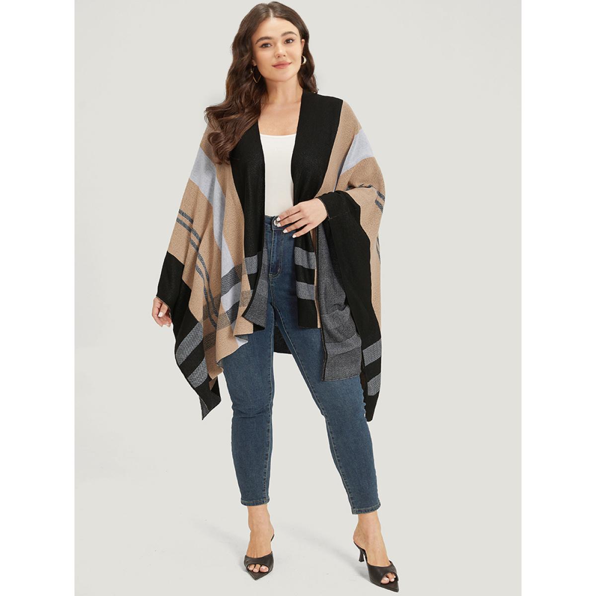 Plus Size Multi-wear Plaid Shawl Cardigan Tan Women Casual Oversized Sleeveless Dailywear Cardigans BloomChic 12/L Product Image