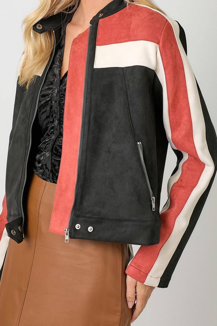 Color Blocked Moto Jacket Product Image