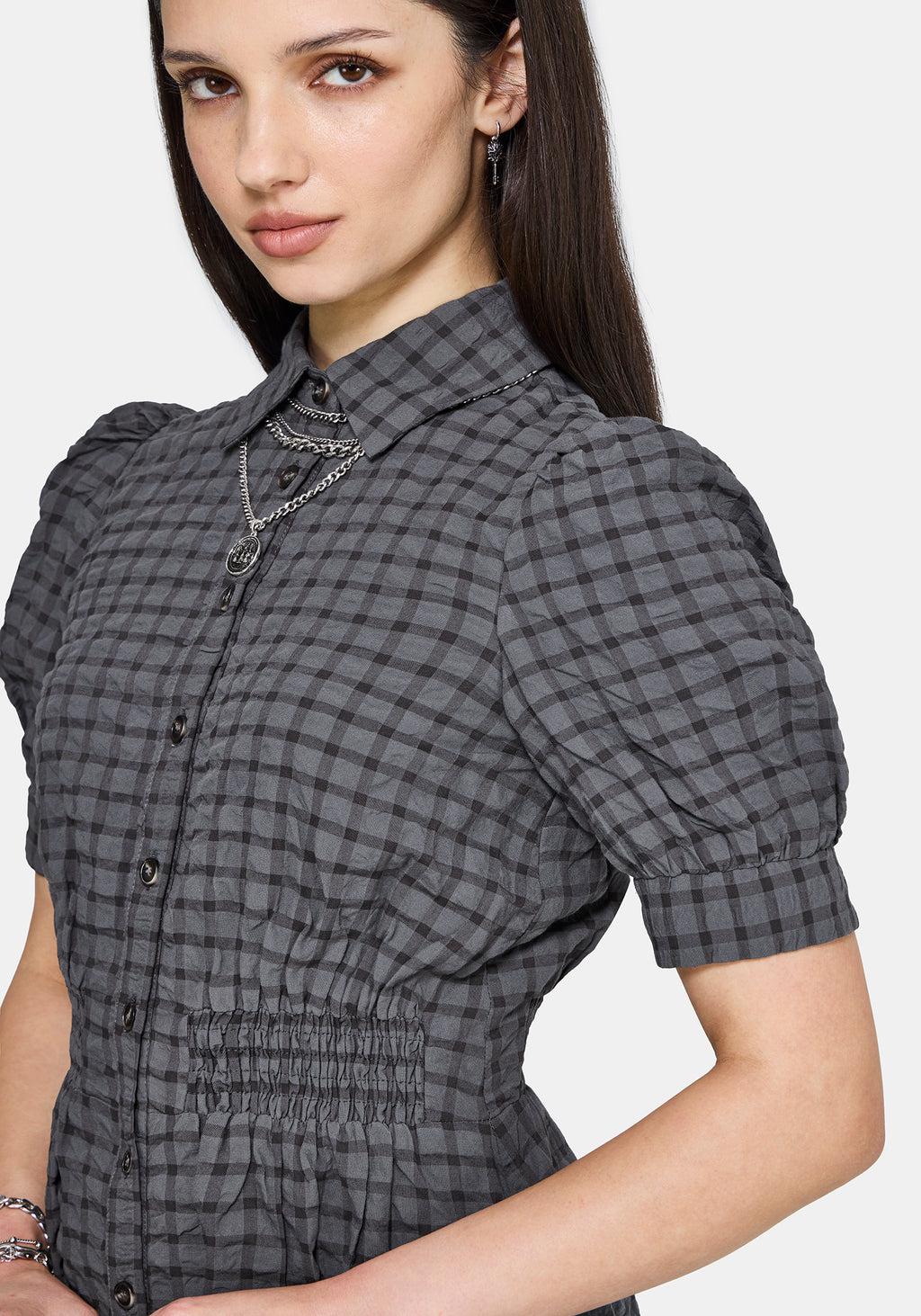 Nimira Check Puff Sleeve Mini Dress Product Image
