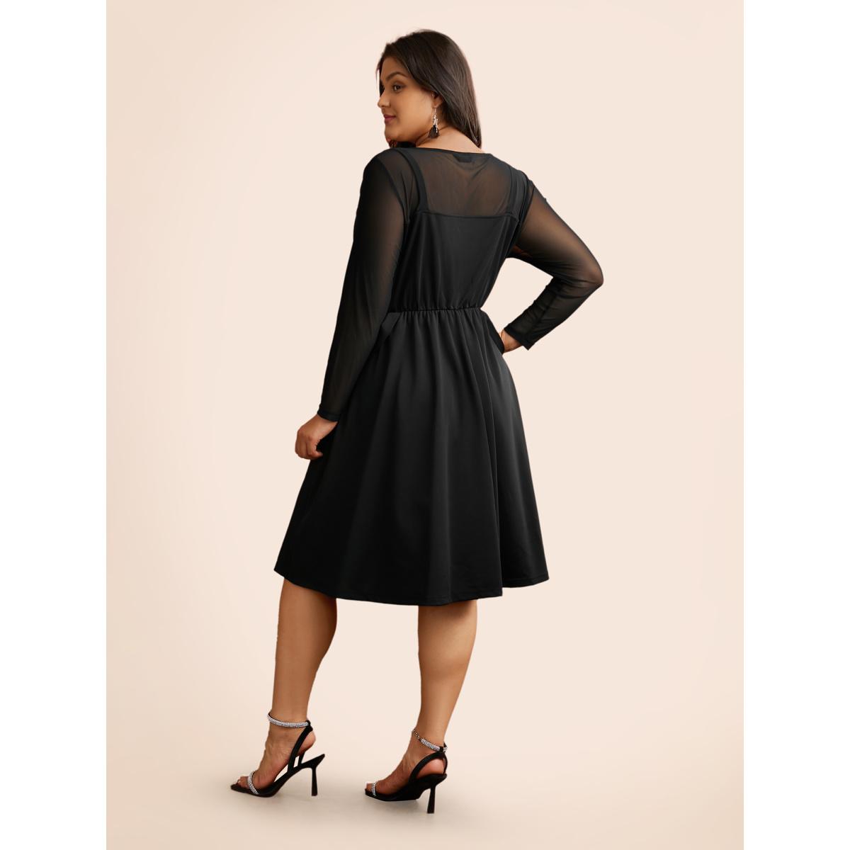 Plus Size Gothic Knit Faux Two Piece Dress Black Women Cocktail See through Party Curvy Bloomchic 18-20/2X Product Image