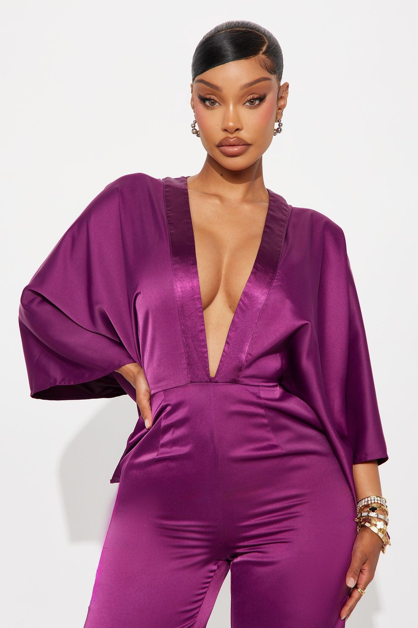 Daphne Satin Wide Leg Jumpsuit - Plum Female Product Image