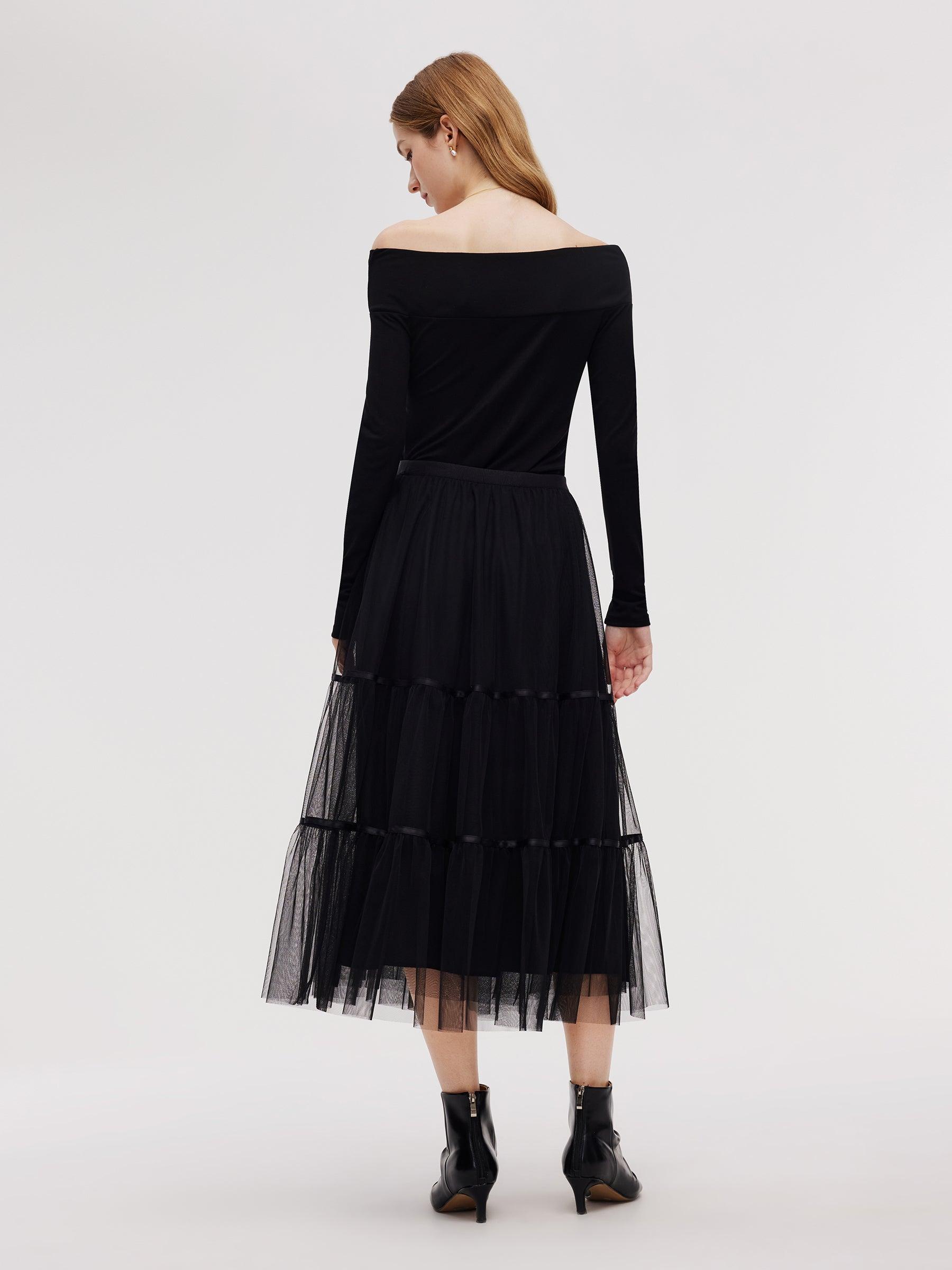 Mesh Tiered Women Elastic Waist Skirt Product Image