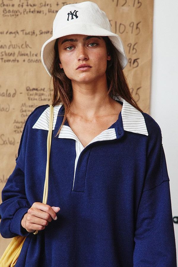 Stripe Contrast Detail Collared Mini T-shirt Dress Product Image