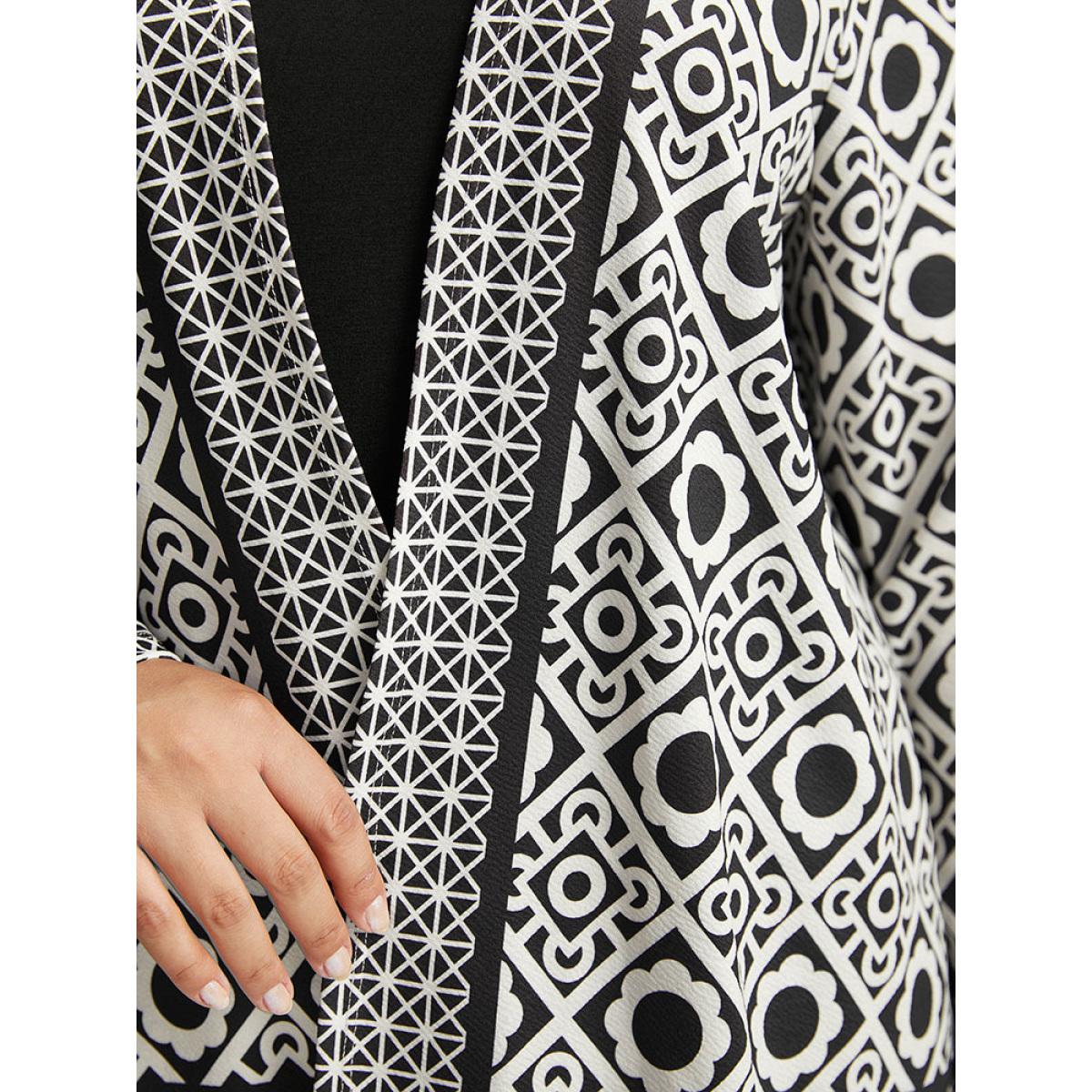 Plus Size Geometric Print Open Front Kimono Women White Casual Contrast Dailywear Kimonos BloomChic 18-20/2X Product Image