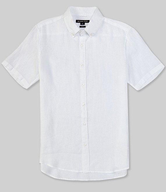 Michael Kors Slim-Fit Solid Yarn-Dye Linen Short Sleeve Shirt Product Image