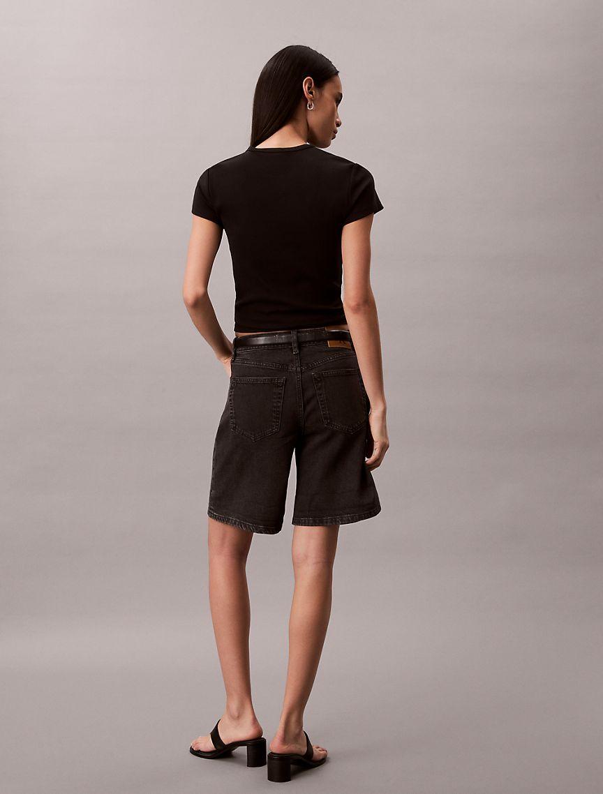 Roll Hem A-Line Denim Shorts Product Image