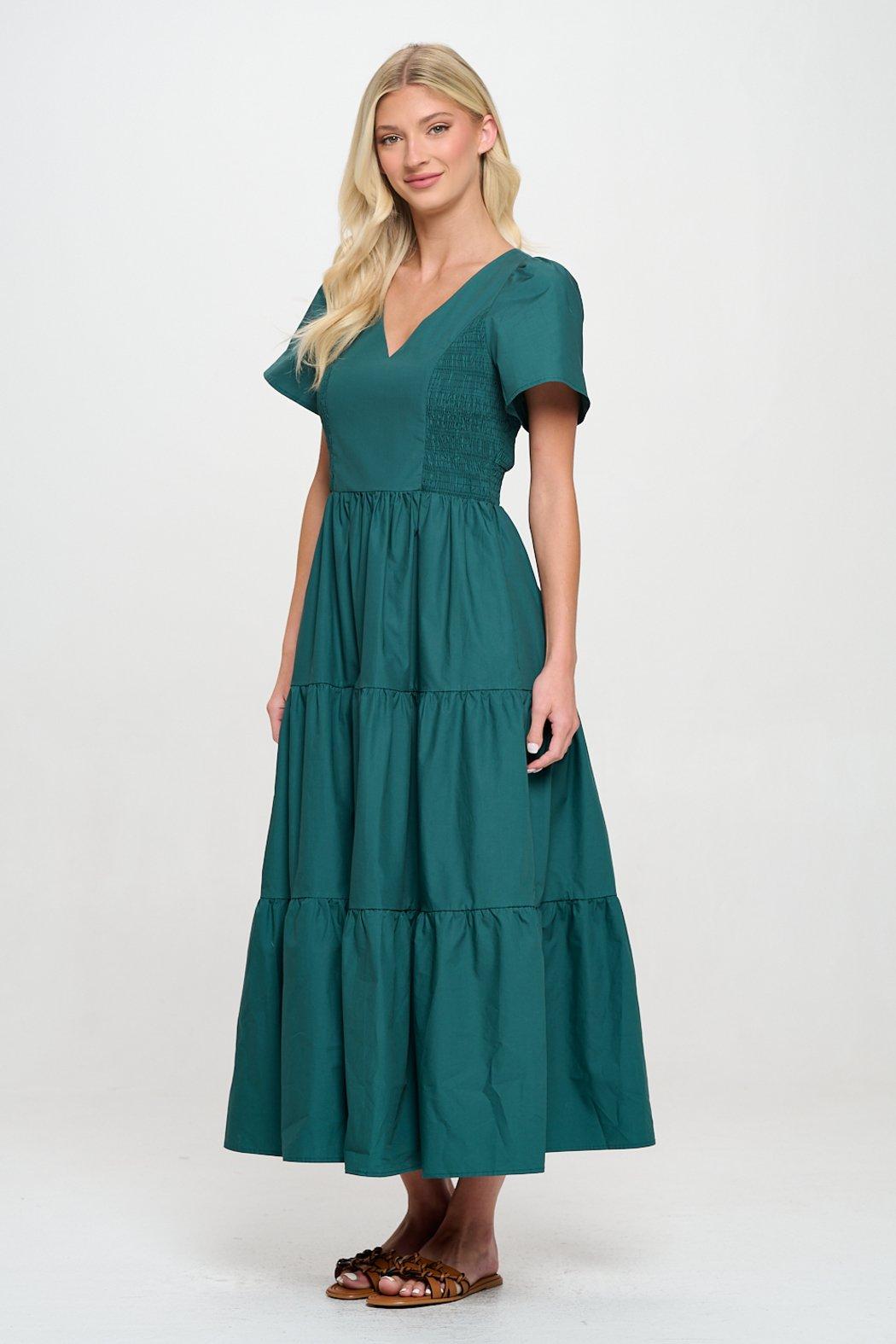 Hunter Green Poplin Maxi Dress Product Image