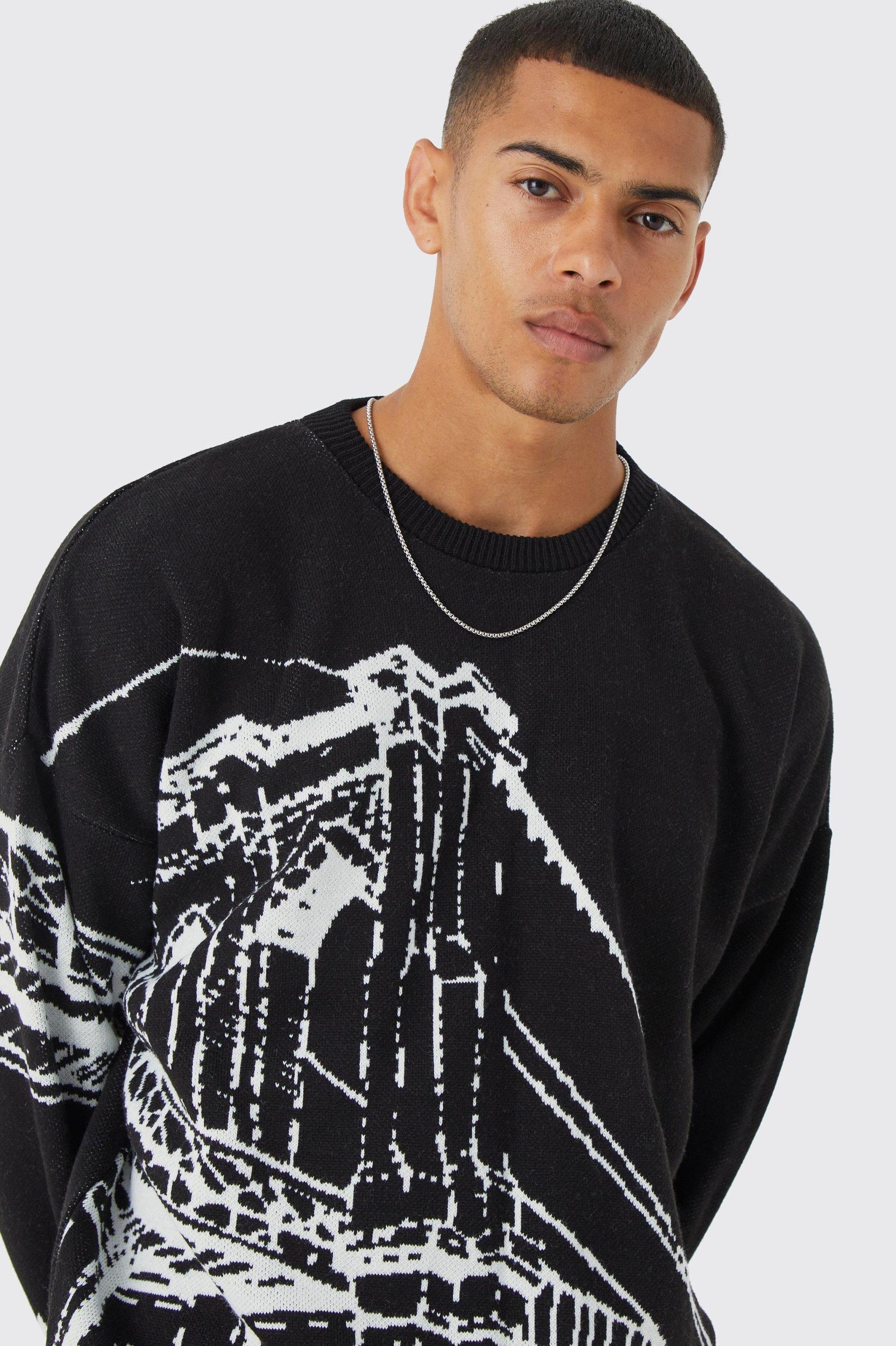Oversized Drop Shoulder Line Graphic Sweater | boohooMAN USA Product Image