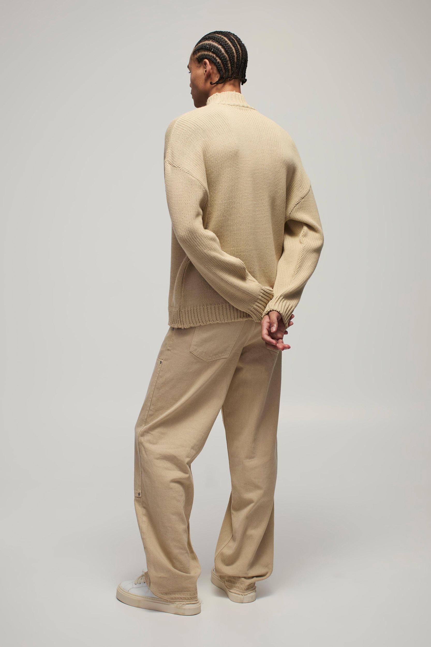 Oversized Boxy Dropped Shoulder Funnel Neck Knitted Sweater | boohooMAN USA Product Image