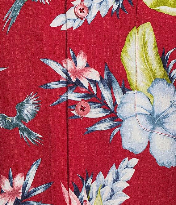 Caribbean Tropical Bird Printed Short Sleeve Woven Shirt Product Image