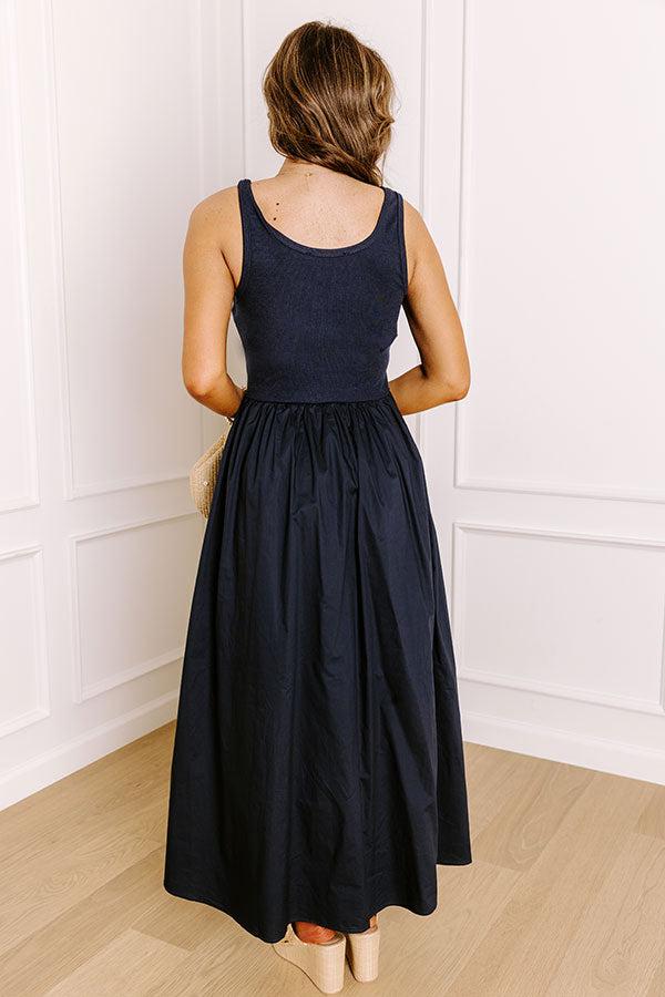 Courtyard Charm Midi Dress in Navy Product Image