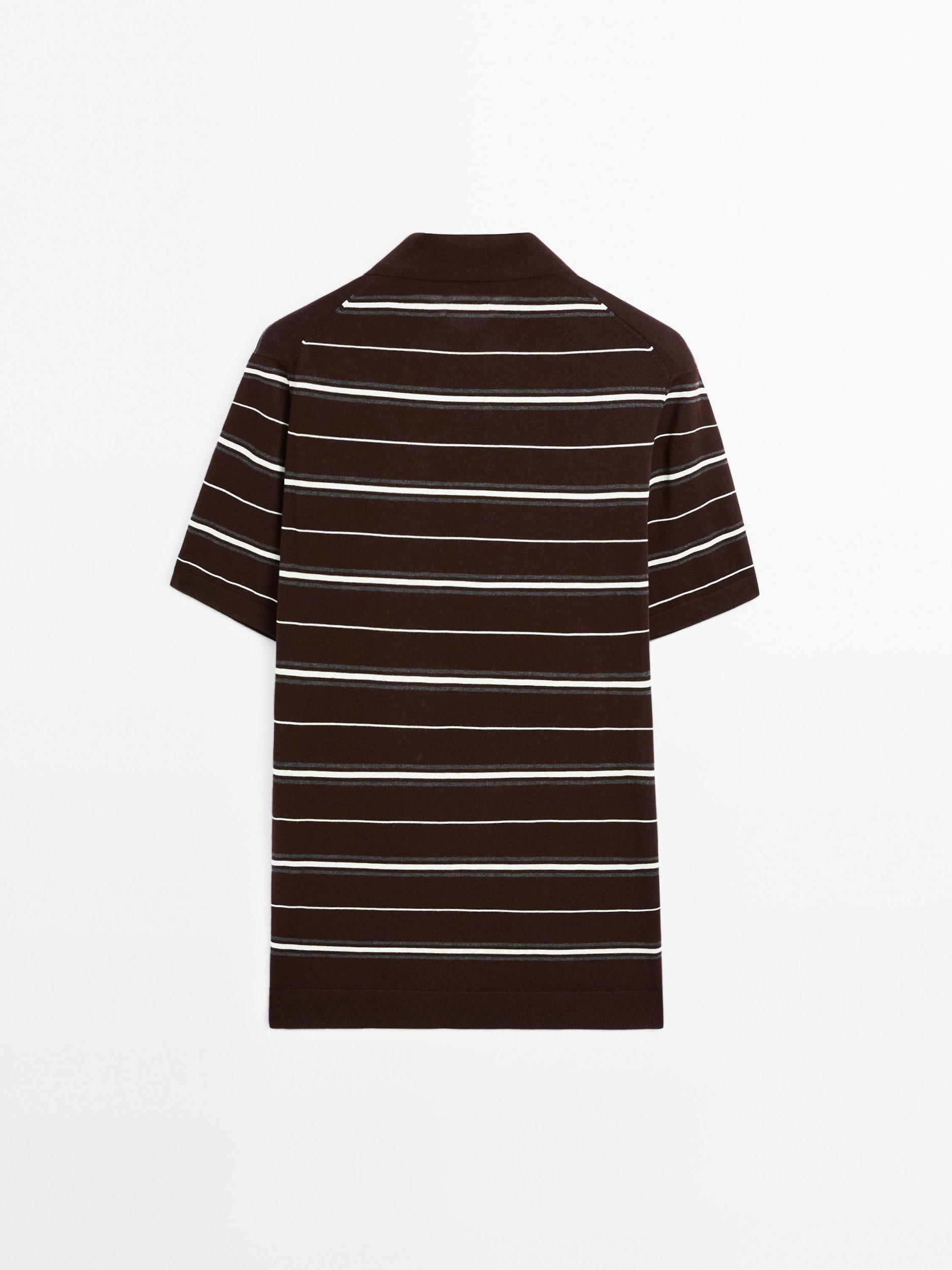 100% cotton striped knit polo shirt Product Image