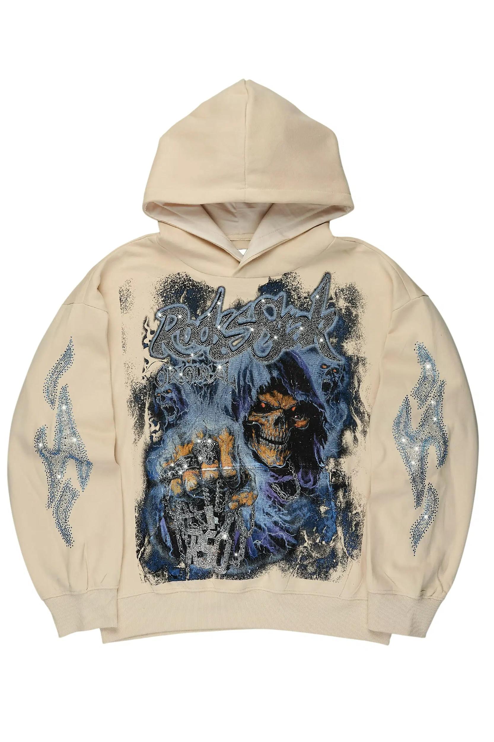 Kovari Beige Rhinestone Oversized Hoodie Male Product Image