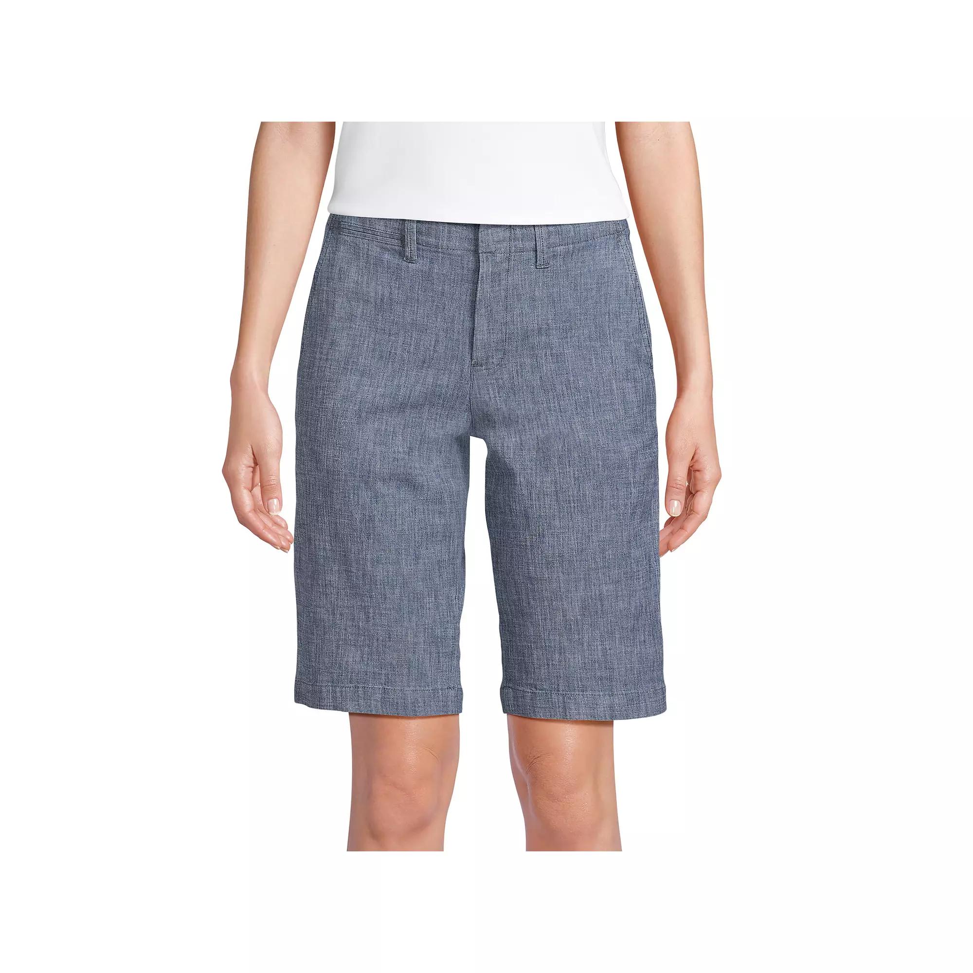 Women's Lands' End Elastic Back Classic 12" Chambray Shorts, Size: 16, Evening  Chambray Product Image