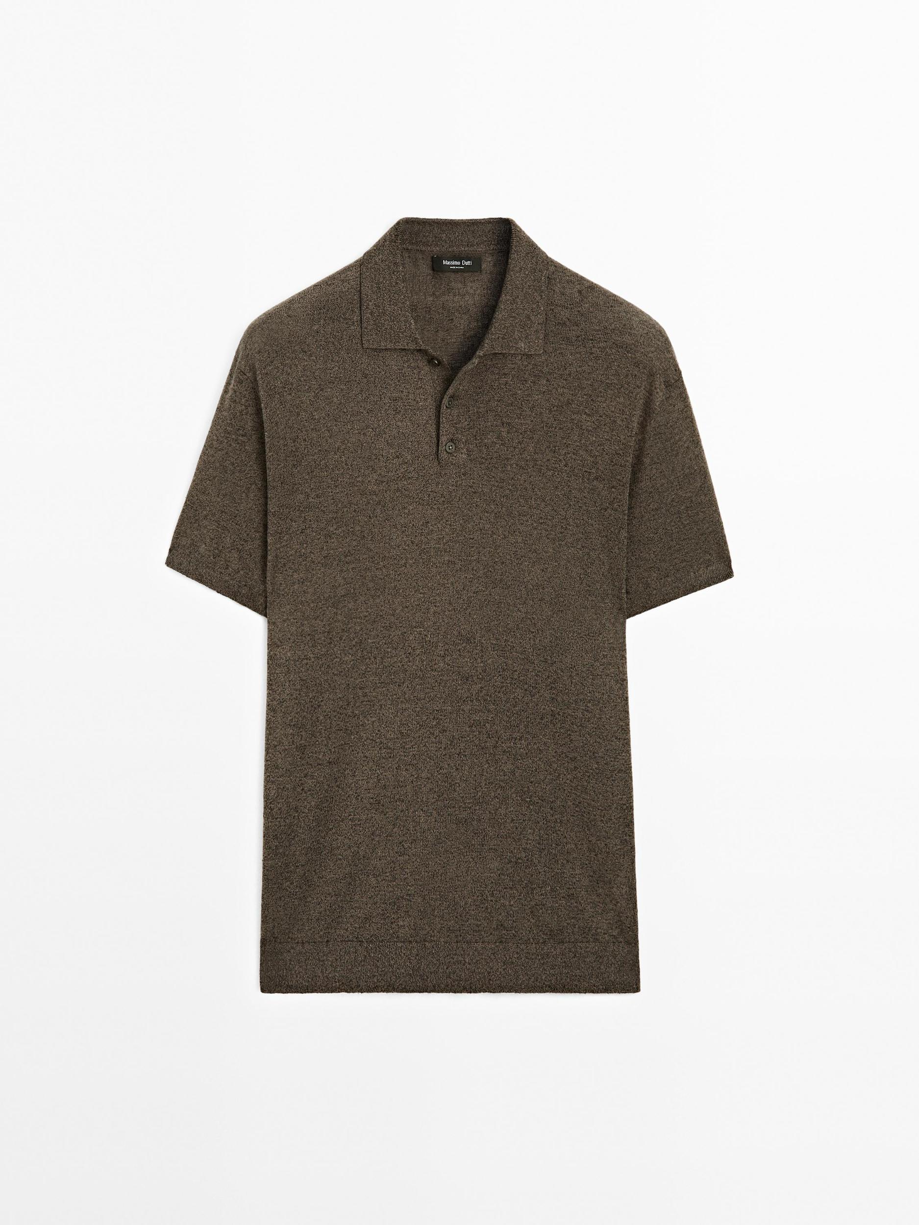 Linen blend knit polo shirt Product Image