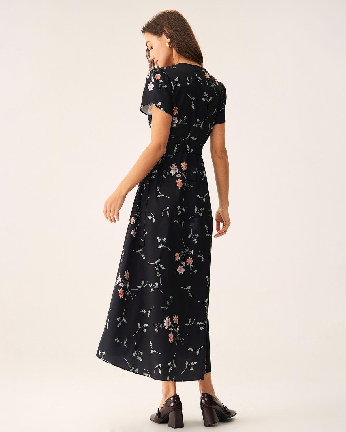 Black Floral Wrap Maxi Dress Product Image