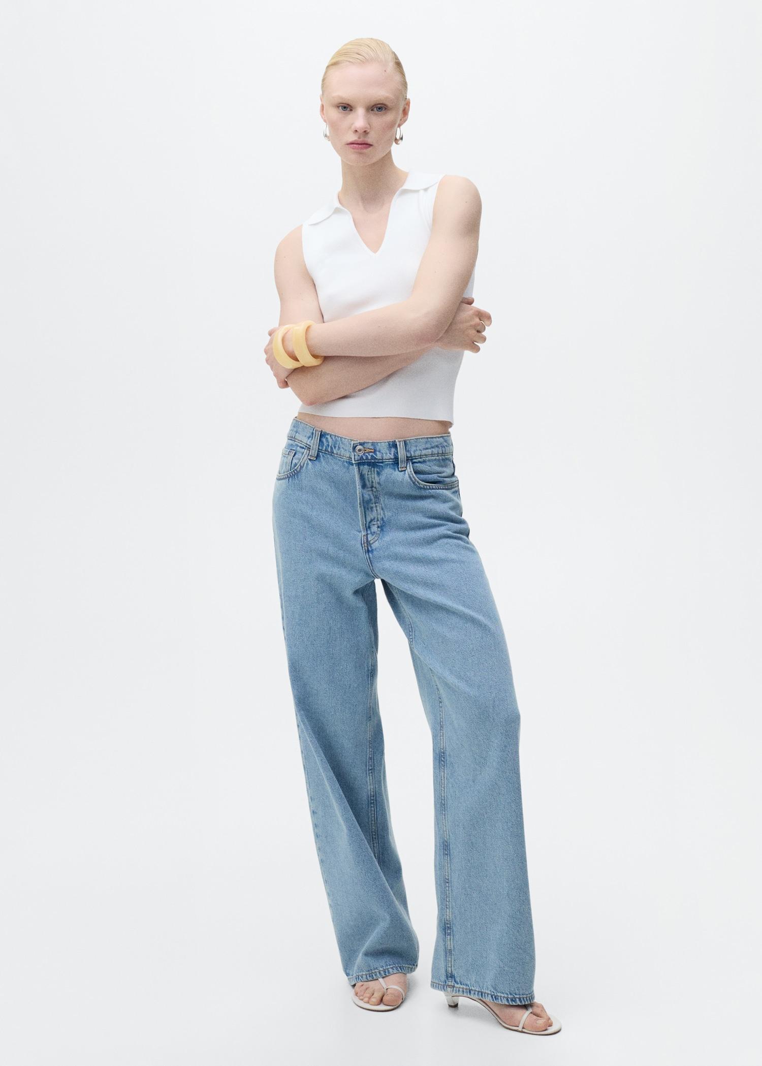 Polo-neck knitted top - Women | MANGO USA Product Image