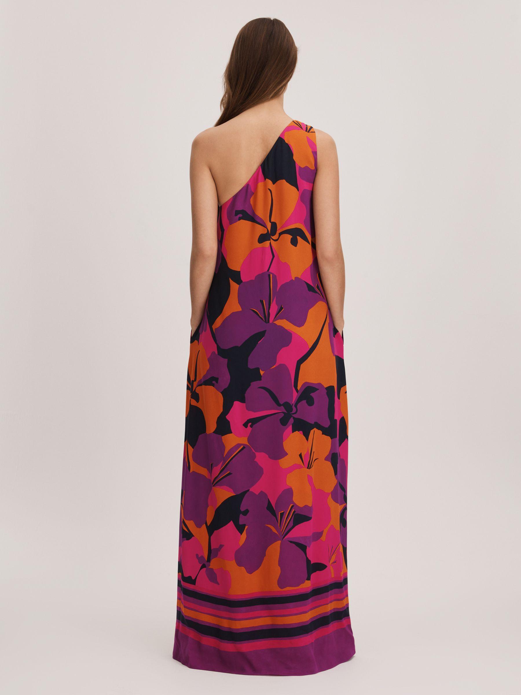 Florere Printed One-Shoulder Maxi Dress in Pink/Orange Product Image