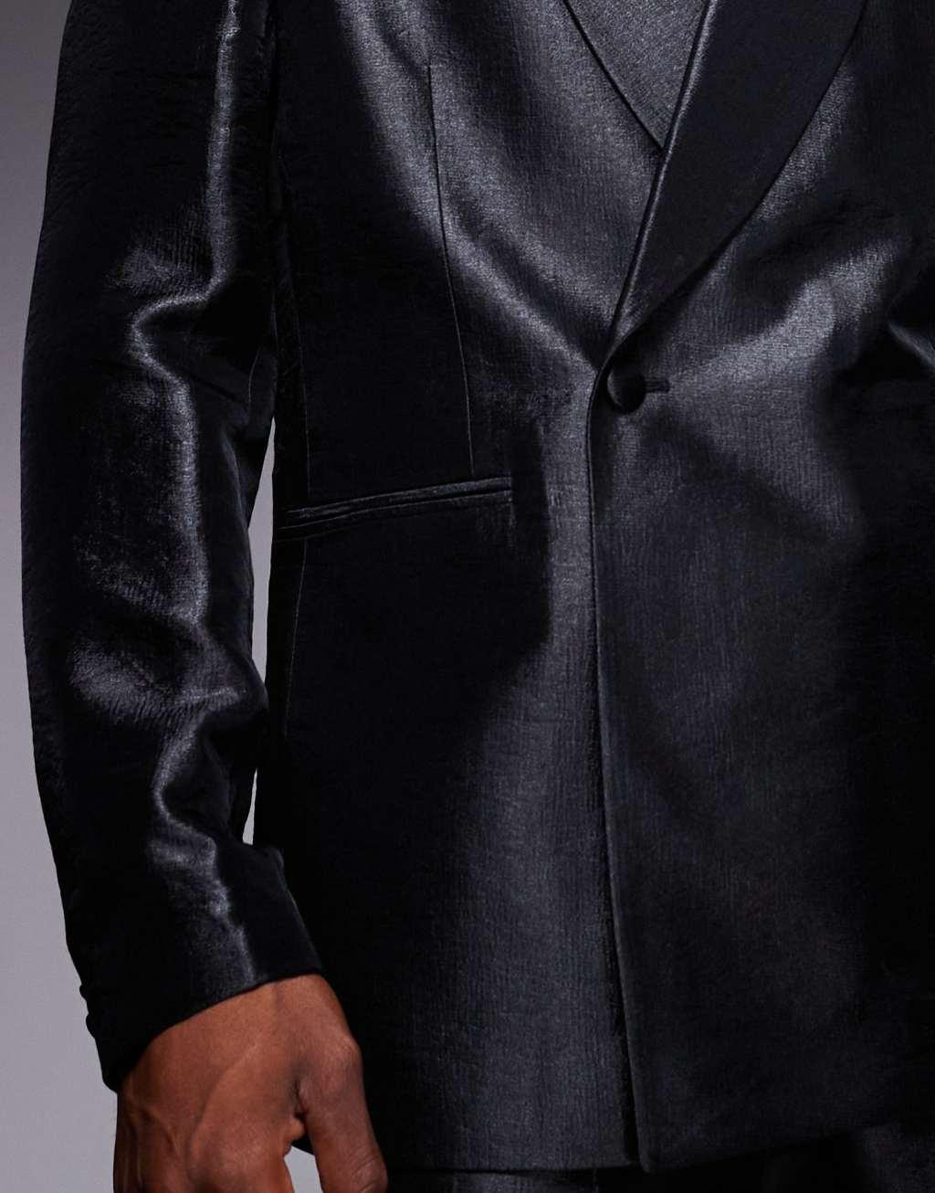 ASOS DESIGN slim fit shawl neck suit jacket in black metallic fabric Product Image