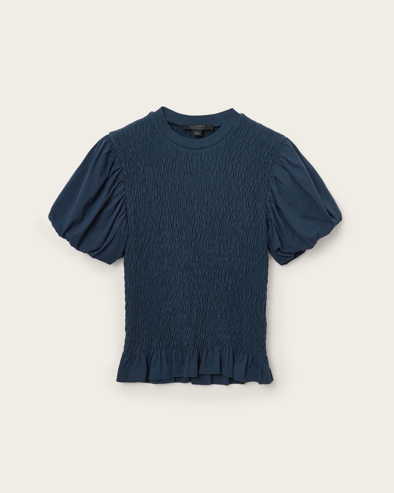 Dael Smocked Slim Top Midnight Blue | ALLSAINTS US Product Image
