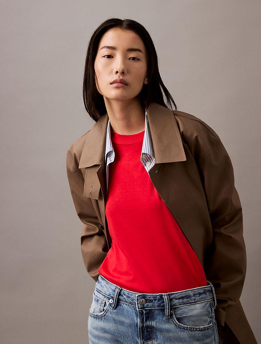 Fine Knit Mock Neck T-Shirt Product Image