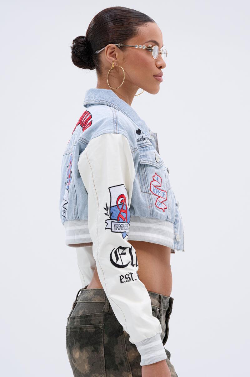 OFF CAMPUS DENIM CROP BOMBER Product Image