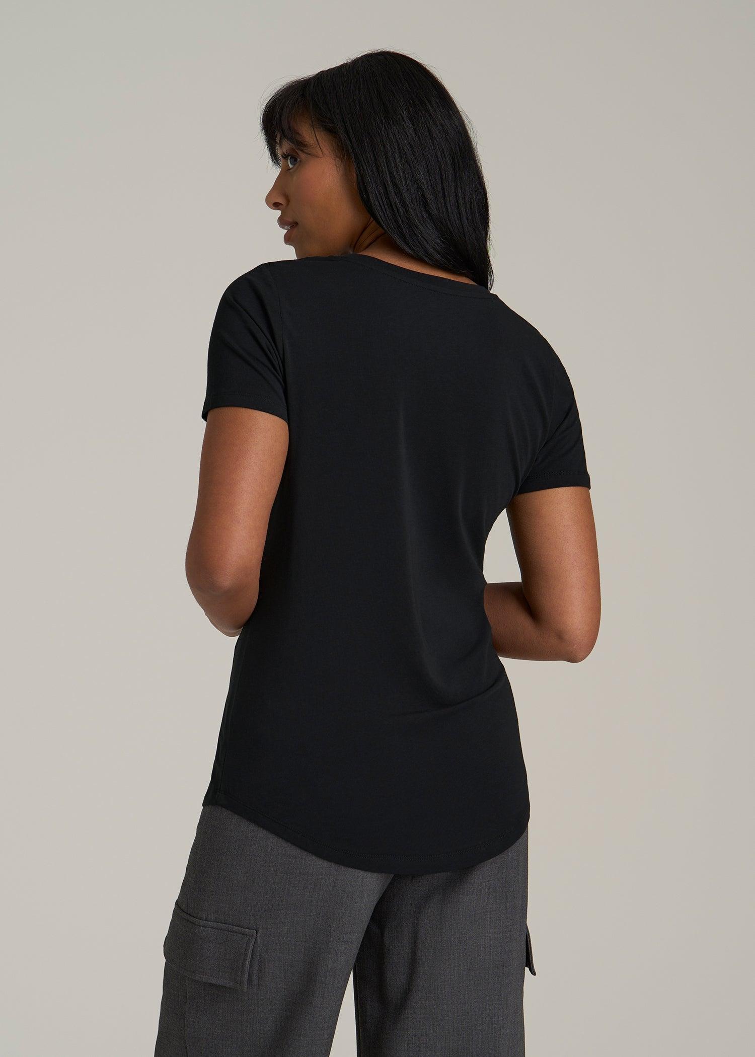 Scoop V-Neck Tee for Tall Women in Black Female Product Image