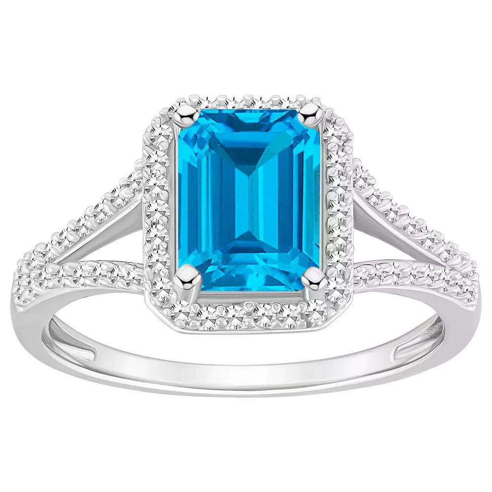 Celebration Gems Sterling Silver Gemstone & 1/4 Carat T.W. Diamond Halo Ring, Women's, Size: 9, Blue Topaz Product Image