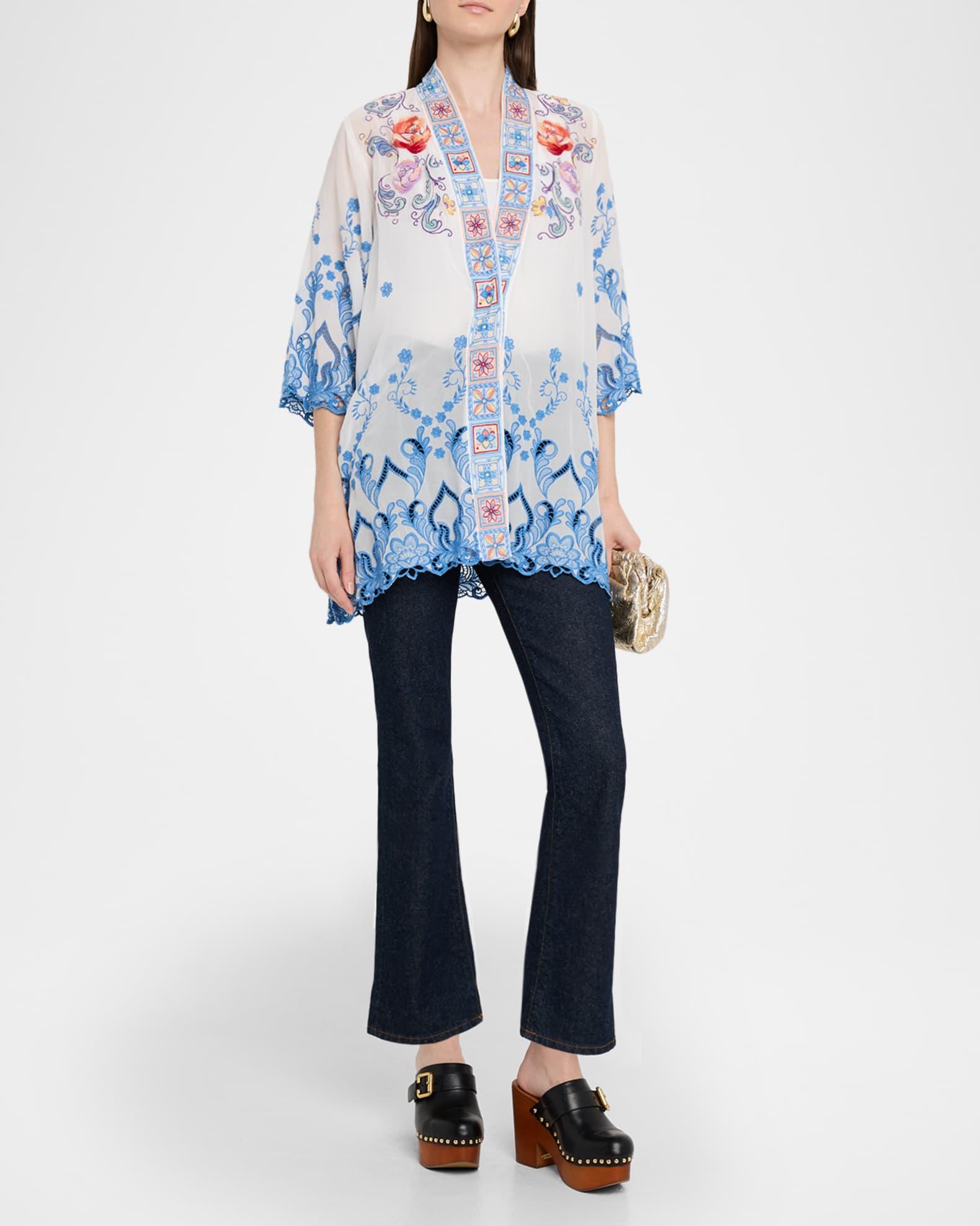 Marcia Floral-Embroidered Georgette Kimono Product Image