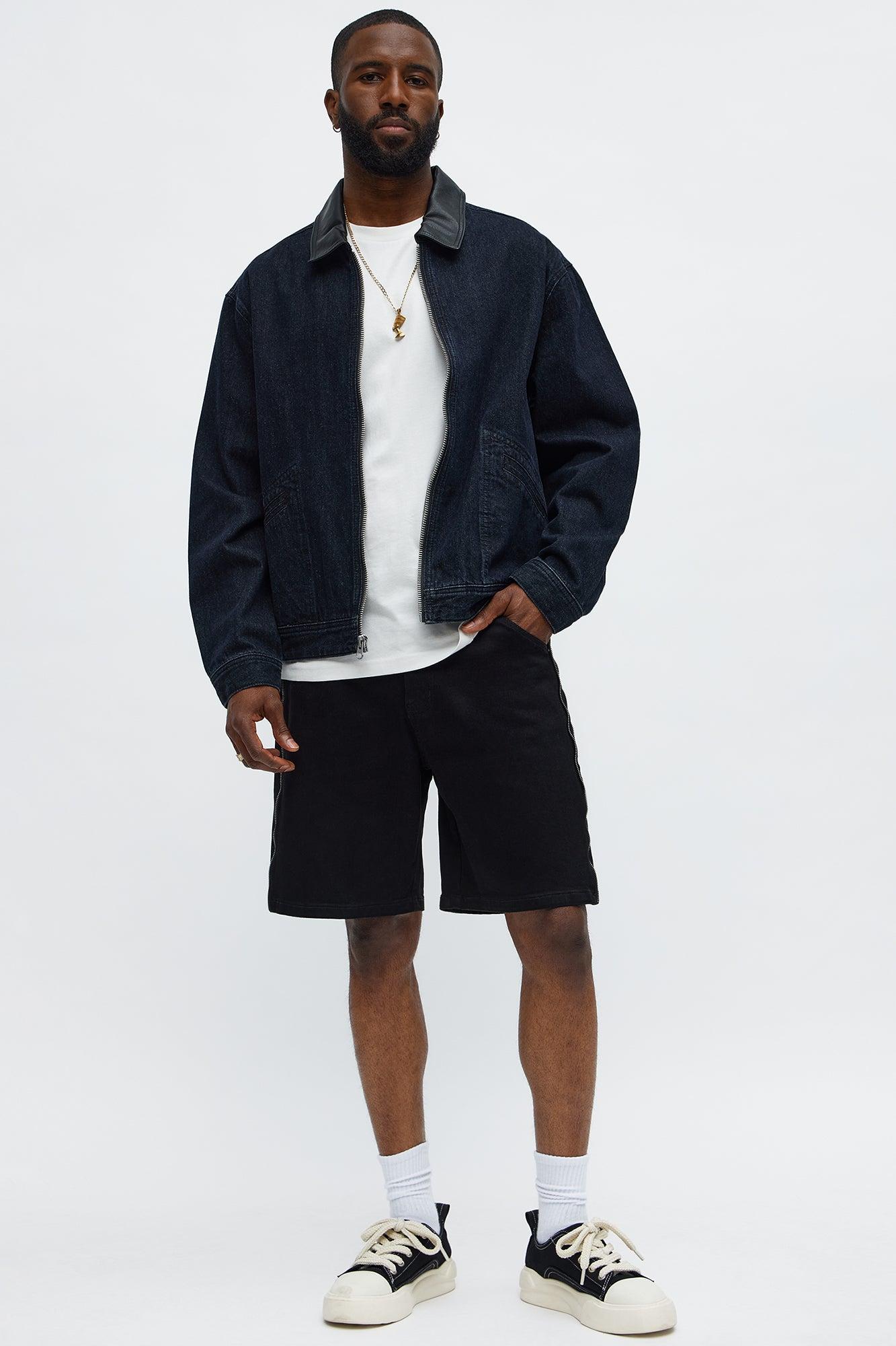 Contrast Collar Denim Jacket - Dark Denim Male Product Image