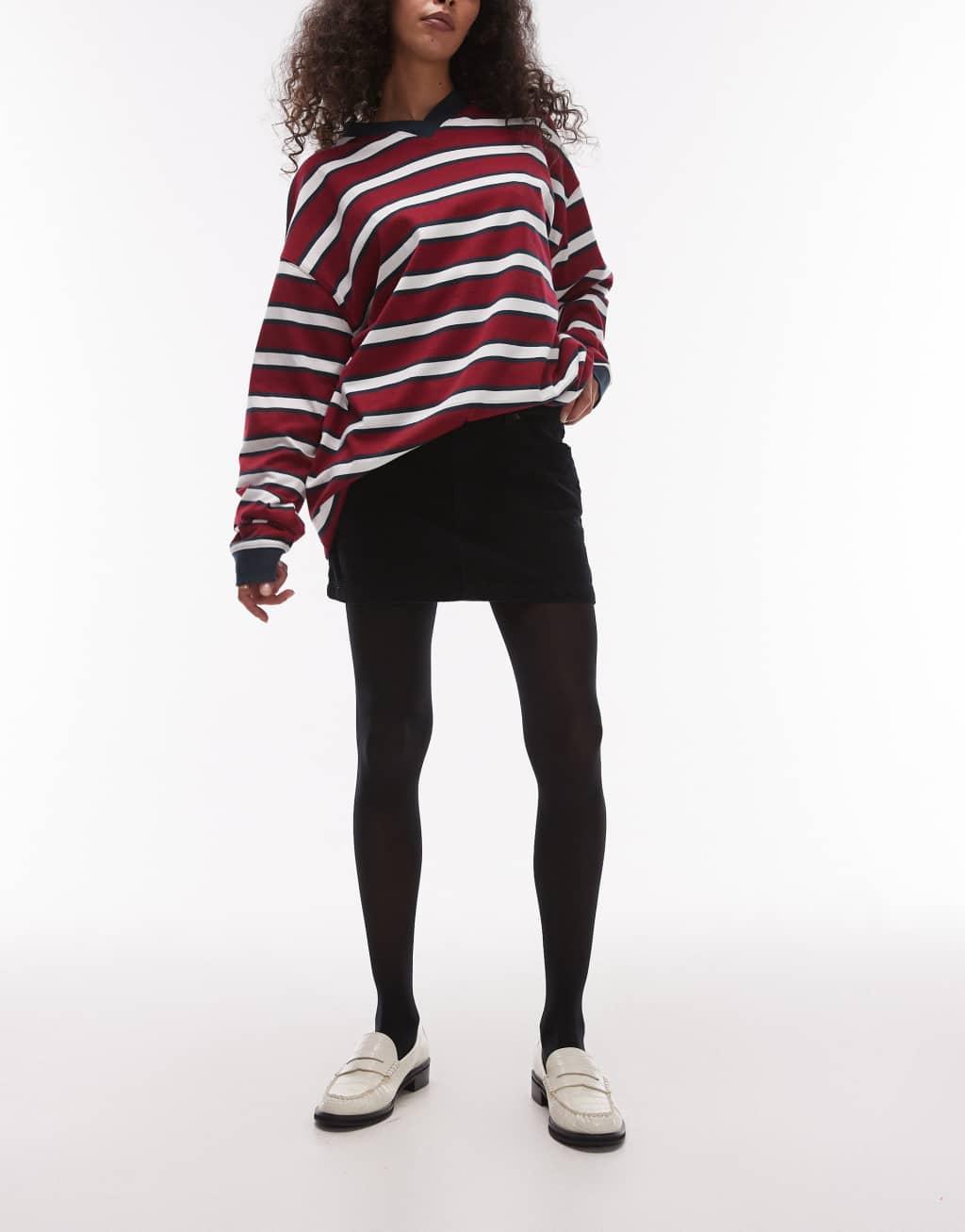 Topshop denim mini pelmet skirt in black cord Product Image