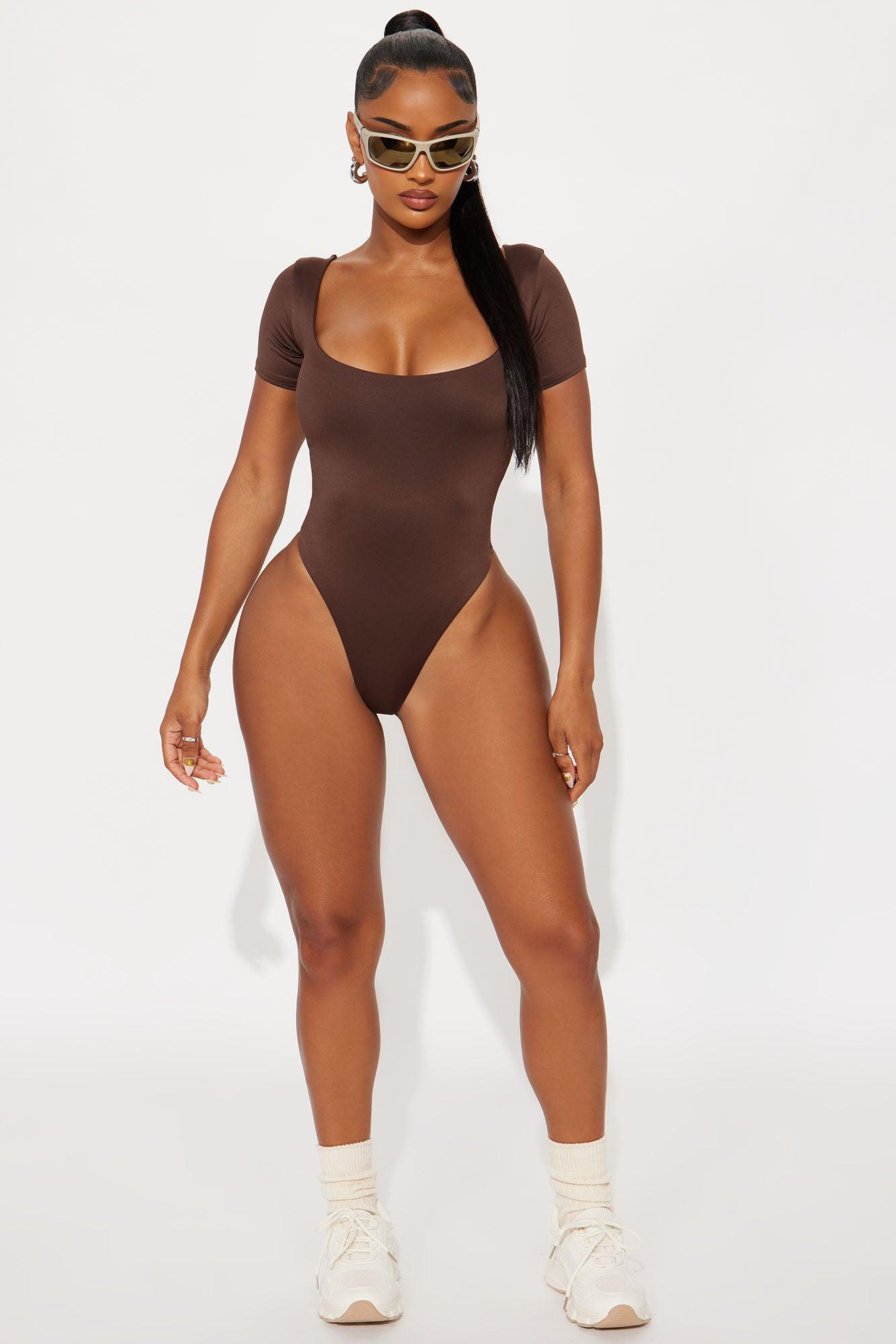 Contour Double Lined Short Sleeve Scoop Neck Bodysuit - Chocolate Female Product Image
