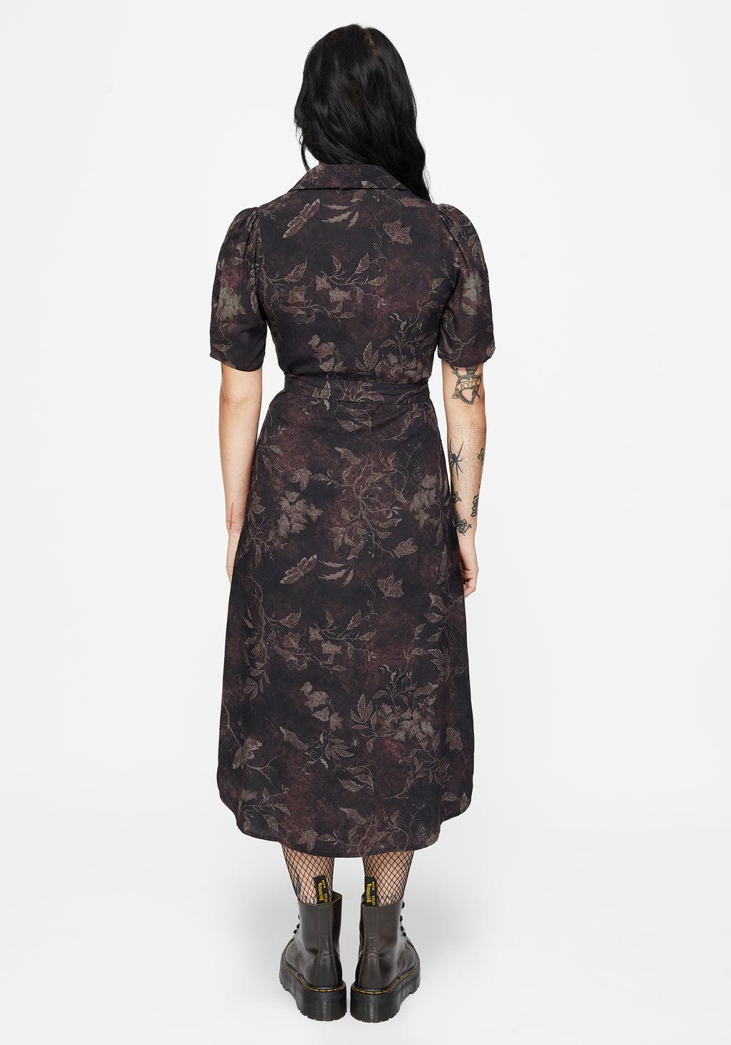 Ashmire Woodland Moth Print Midi Belted Shirt Dress Product Image