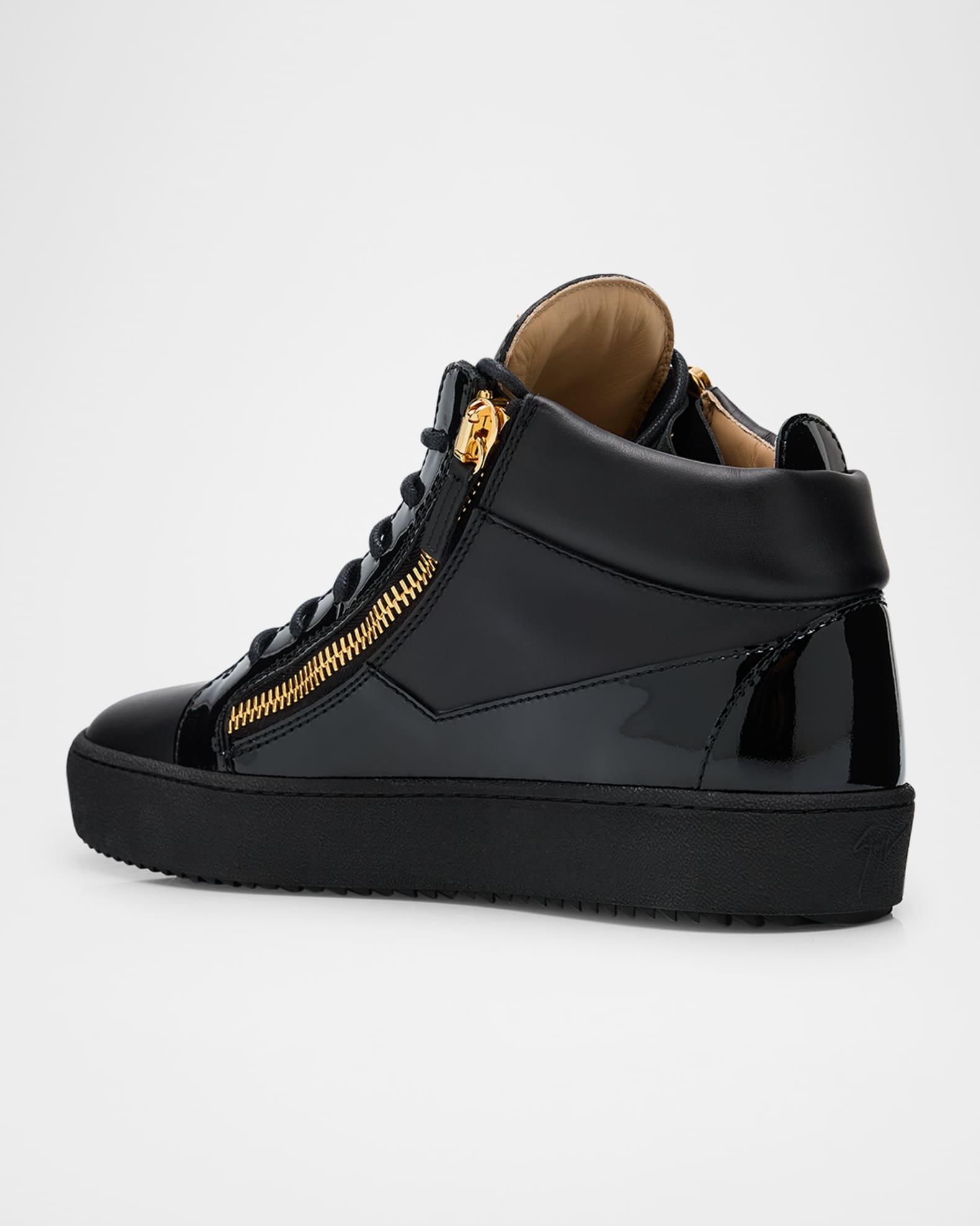 Men's Mixed-Leather Mid-Top Sneakers Product Image