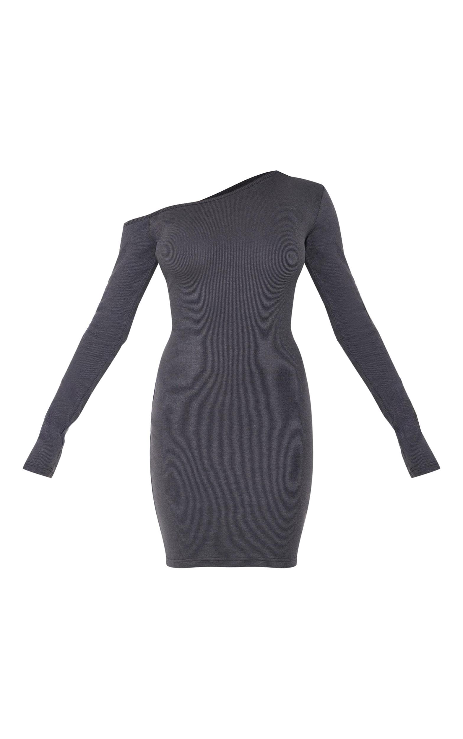 Charcoal Rib Asymmetric Mini Dress Product Image