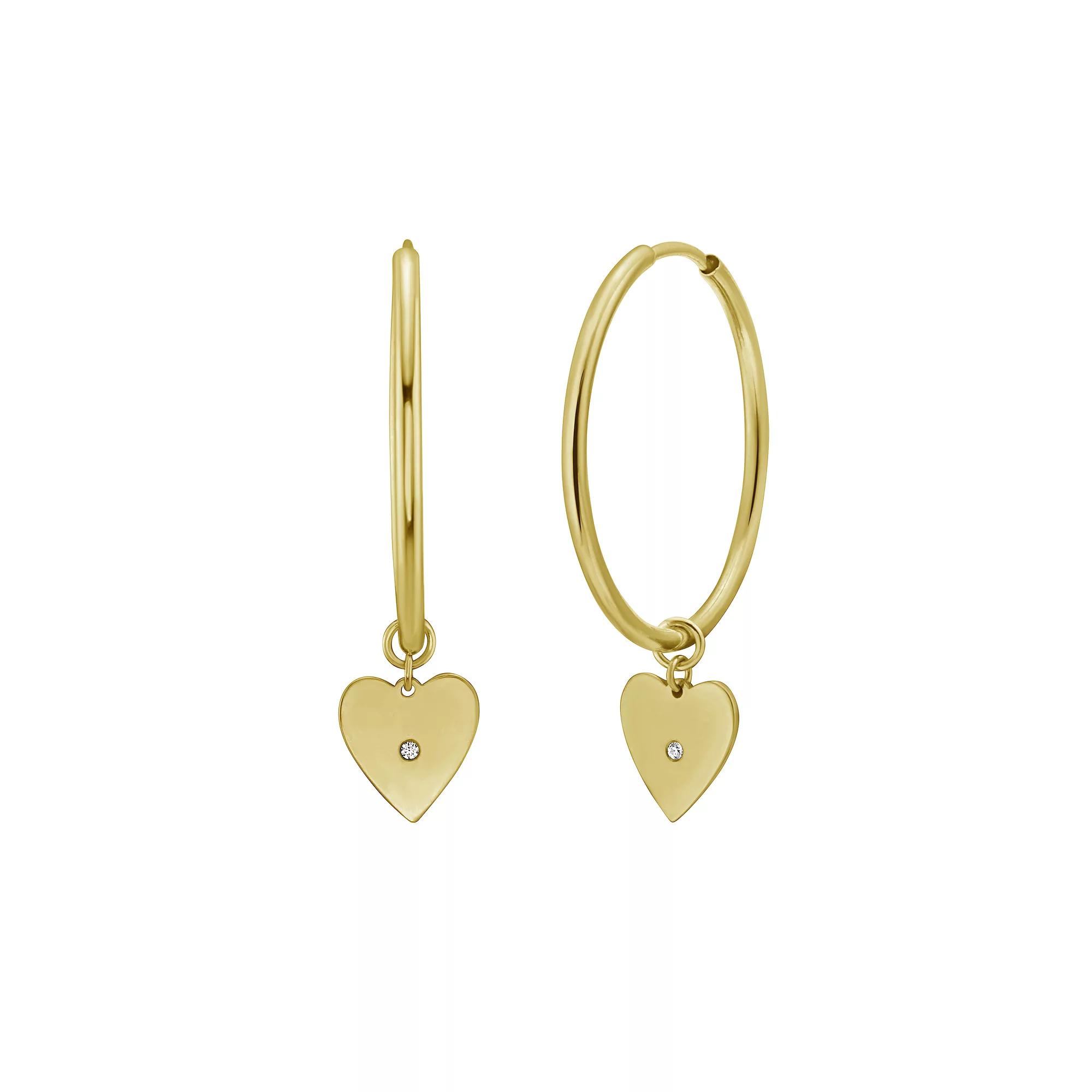 14k Gold Heart Dangle Huggie Earrings, Women's Product Image