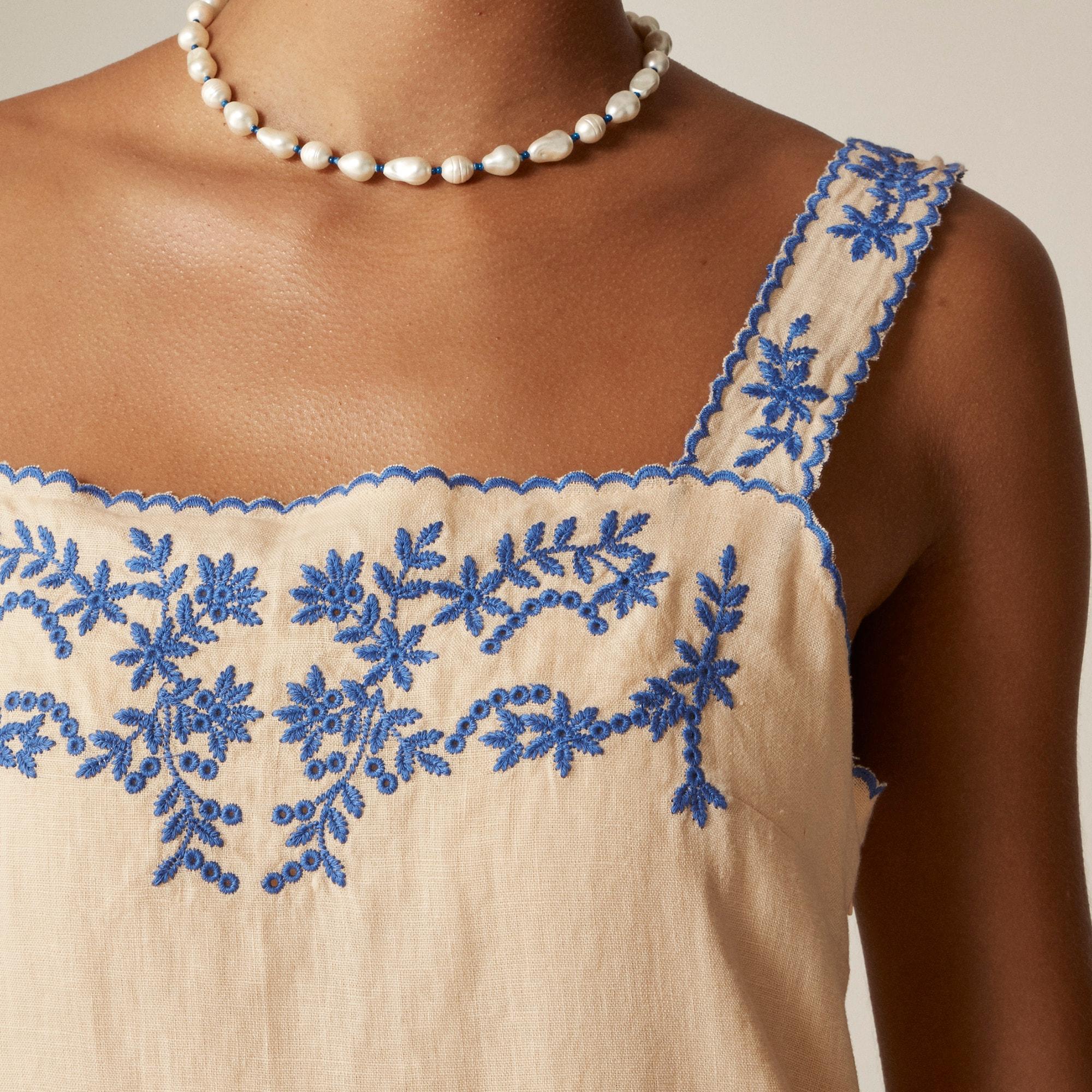 Embroidered linen shift dress Product Image