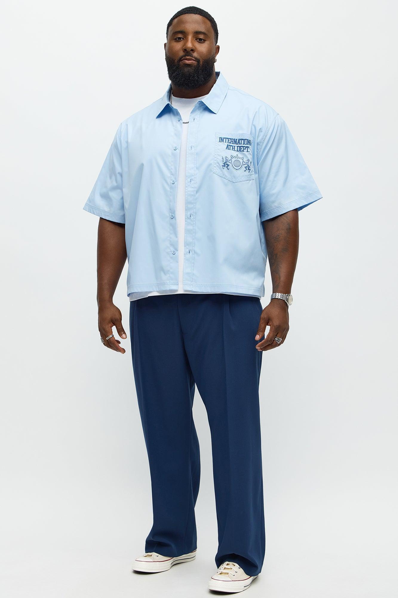 Cropped Athletic Dept. Short Sleeve Button Up Shirt - Blue Male Product Image