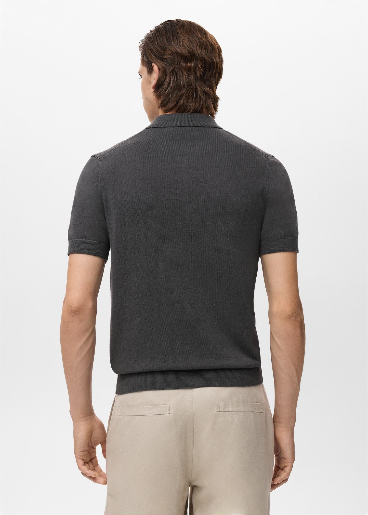 Openwork knitted polo shirt with zipper - Men | MANGO USA Product Image